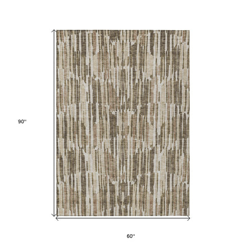 5' X 8' Brown And Taupe Abstract Washable Indoor Outdoor Area Rug