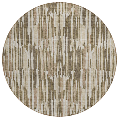 8' Brown And Taupe Round Abstract Washable Indoor Outdoor Area Rug