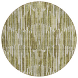 8' Olive Green Brown And Beige Round Abstract Washable Indoor Outdoor Area Rug