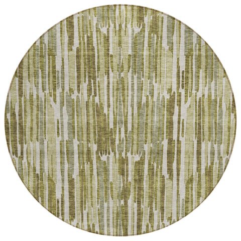 8' Olive Green Brown And Beige Round Abstract Washable Indoor Outdoor Area Rug