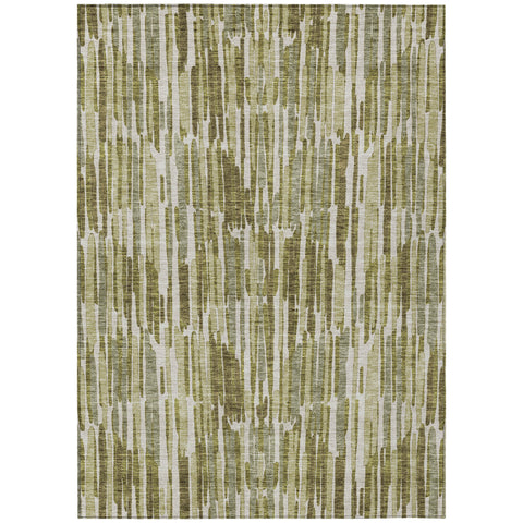8' X 10' Olive Green Brown And Beige Abstract Washable Indoor Outdoor Area Rug