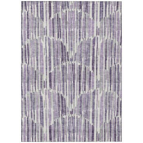 3' X 5' Purple Ivory And Lavender Abstract Washable Indoor Outdoor Area Rug