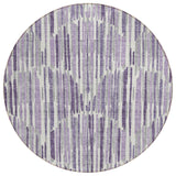 8' Purple Ivory And Lavender Round Abstract Washable Indoor Outdoor Area Rug