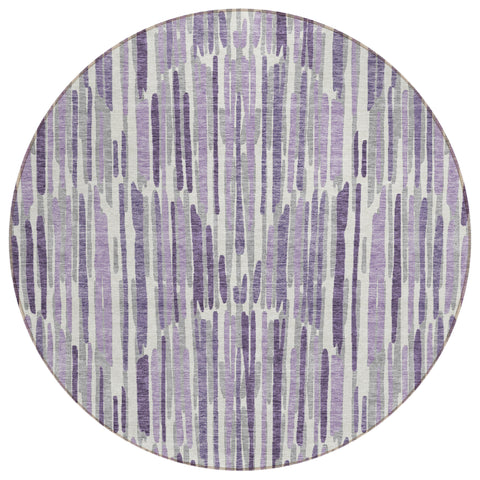 8' Purple Ivory And Lavender Round Abstract Washable Indoor Outdoor Area Rug