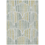 3' X 5' Sage Artichoke Green And Gold Abstract Washable Indoor Outdoor Area Rug