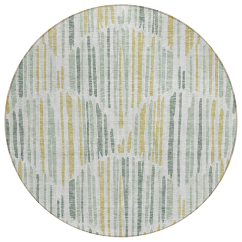 8' Sage Artichoke Green And Gold Round Abstract Washable Indoor Outdoor Area Rug