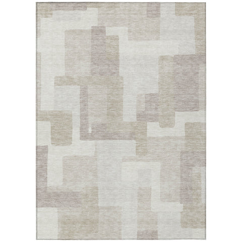 3' X 5' Beige Tan And Taupe Abstract Washable Indoor Outdoor Area Rug