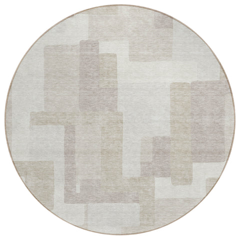 8' Beige Tan And Taupe Round Abstract Washable Indoor Outdoor Area Rug