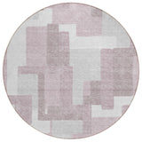8' Blush Gray And Ivory Round Abstract Washable Indoor Outdoor Area Rug