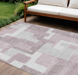 8' X 10' Blush Gray And Ivory Abstract Washable Indoor Outdoor Area Rug