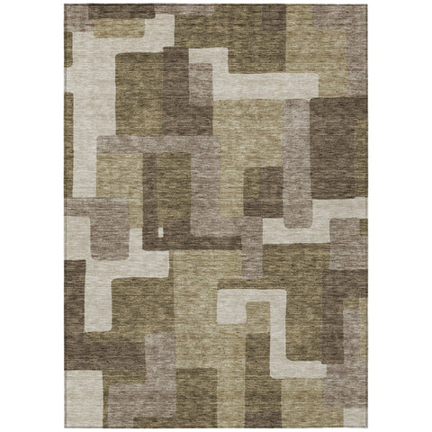 8' X 10' Brown And Beige Abstract Washable Indoor Outdoor Area Rug