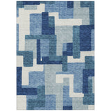 3' X 5' Navy Blue And Sky Blue Abstract Washable Indoor Outdoor Area Rug