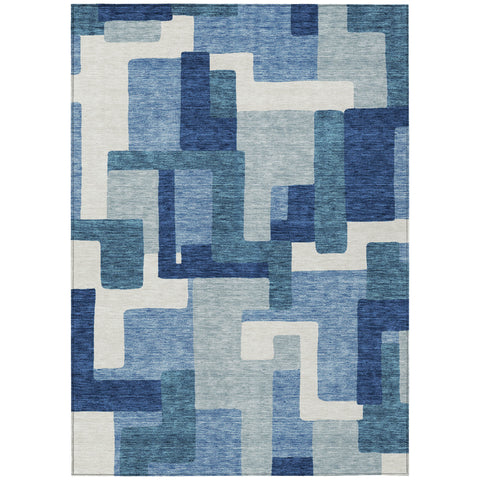 8' X 10' Navy Blue And Sky Blue Abstract Washable Indoor Outdoor Area Rug
