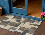 3' X 5' Brown And Taupe Abstract Washable Indoor Outdoor Area Rug