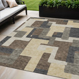 5' X 8' Brown And Taupe Abstract Washable Indoor Outdoor Area Rug