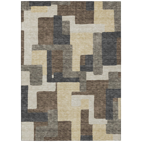 8' X 10' Brown And Taupe Abstract Washable Indoor Outdoor Area Rug