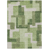 5' X 8' Artichoke Green And Ivory Abstract Washable Indoor Outdoor Area Rug