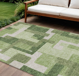 8' X 10' Artichoke Green And Ivory Abstract Washable Indoor Outdoor Area Rug