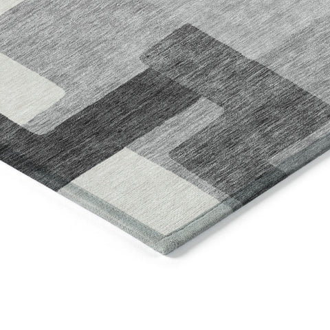 3' X 5' Gray Charcoal And Silver Abstract Washable Indoor Outdoor Area Rug