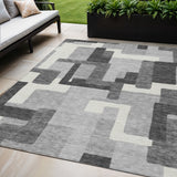 5' X 8' Gray Charcoal And Silver Abstract Washable Indoor Outdoor Area Rug