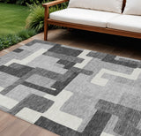 8' X 10' Gray Charcoal And Silver Abstract Washable Indoor Outdoor Area Rug