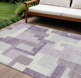 8' X 10' Lavender Purple And Ivory Abstract Washable Indoor Outdoor Area Rug