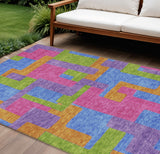 8' X 10' Purple Pink And Blue Abstract Washable Indoor Outdoor Area Rug