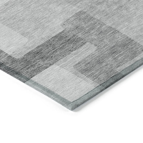 3' X 5' Silver And Charcoal Abstract Washable Indoor Outdoor Area Rug
