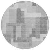 8' Silver And Charcoal Round Abstract Washable Indoor Outdoor Area Rug