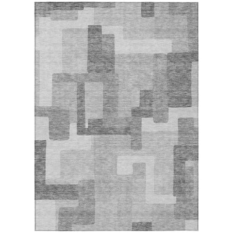 8' X 10' Silver And Charcoal Abstract Washable Indoor Outdoor Area Rug