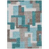 3' X 5' Teal Blue Aqua And Beige Abstract Washable Indoor Outdoor Area Rug
