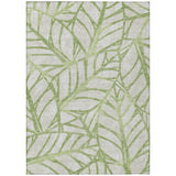 5' X 8' Artichoke Green And Beige Floral Washable Indoor Outdoor Area Rug