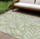8' X 10' Artichoke Green And Beige Floral Washable Indoor Outdoor Area Rug