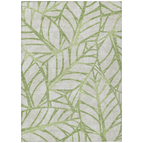 8' X 10' Artichoke Green And Beige Floral Washable Indoor Outdoor Area Rug
