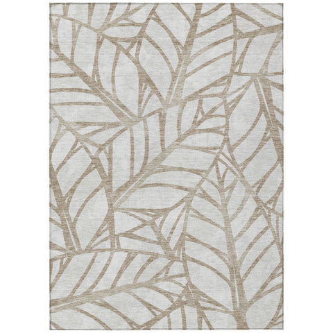 5' X 8' Beige And Brown Floral Washable Indoor Outdoor Area Rug