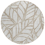 8' Beige And Brown Round Floral Washable Indoor Outdoor Area Rug