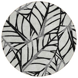 8' Black Gray And Beige Round Floral Washable Indoor Outdoor Area Rug