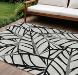 8' X 10' Black Gray And Beige Floral Washable Indoor Outdoor Area Rug