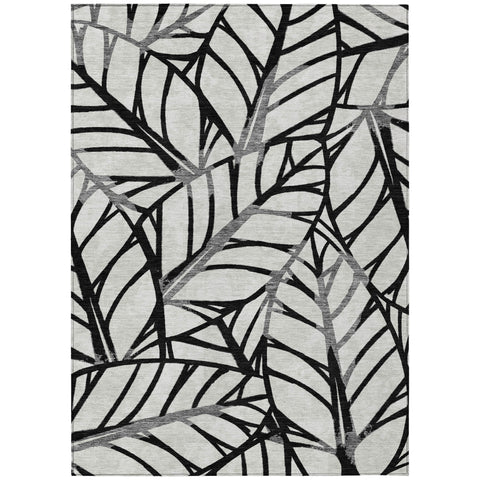 8' X 10' Black Gray And Beige Floral Washable Indoor Outdoor Area Rug