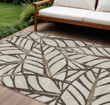 8' X 10' Chocolate And Beige Floral Washable Indoor Outdoor Area Rug