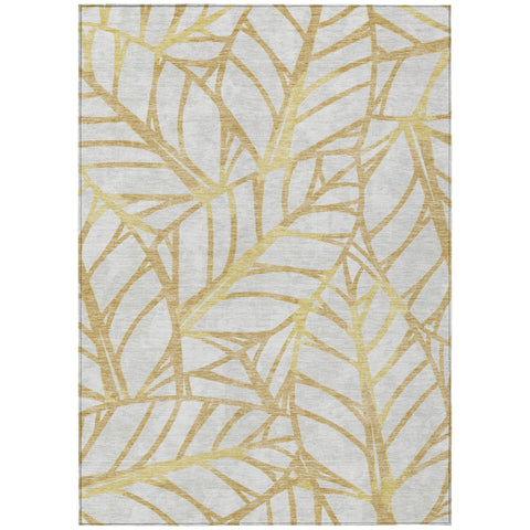 5' X 8' Gold And Beige Floral Washable Indoor Outdoor Area Rug