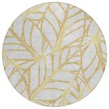 8' Gold And Beige Round Floral Washable Indoor Outdoor Area Rug