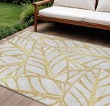 8' X 10' Gold And Beige Floral Washable Indoor Outdoor Area Rug