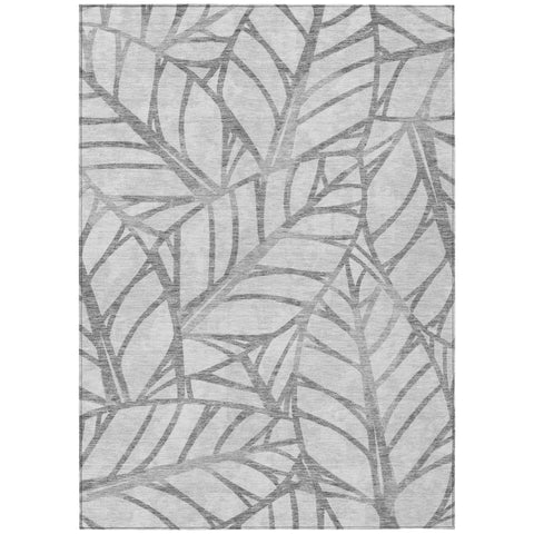 5' X 8' Gray And Silver Floral Washable Indoor Outdoor Area Rug