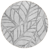 8' Gray And Silver Round Floral Washable Indoor Outdoor Area Rug