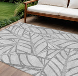 8' X 10' Gray And Silver Floral Washable Indoor Outdoor Area Rug