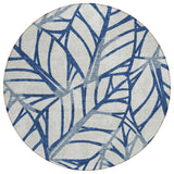 8' Navy Blue And Beige Round Floral Washable Indoor Outdoor Area Rug