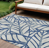 8' X 10' Navy Blue And Beige Floral Washable Indoor Outdoor Area Rug
