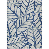8' X 10' Navy Blue And Beige Floral Washable Indoor Outdoor Area Rug