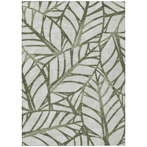 3' X 5' Olive Green And Beige Floral Washable Indoor Outdoor Area Rug